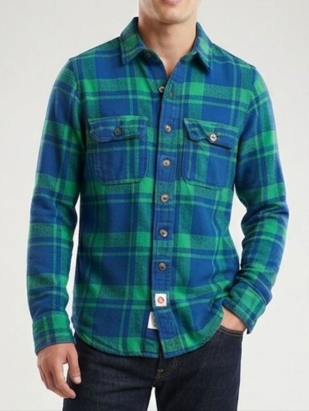 Abercrombie & Fitch American Made Green Blue Plaid Flannel Shirt S